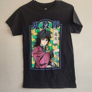 Demon Slayer Shirt Youth XS Black Giyu Tomioka Anime Tee Japanese Graphic Manga